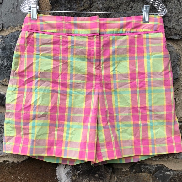 Lilly Pulitzer Pants - Lilly Pulitzer Vintage White Label Plaid Bermuda Shorts in Pink/Green Size 10